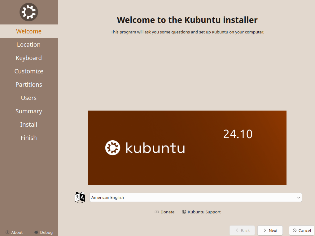 Экран приветствия Kubuntu