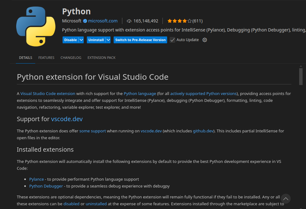 Расширение для работы с языком Python.