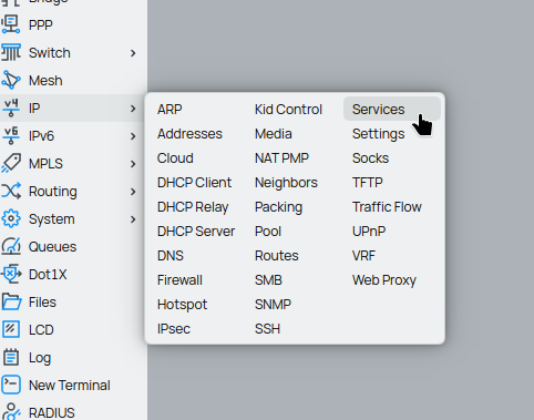 Настройка сервисов роутера Mikrotik