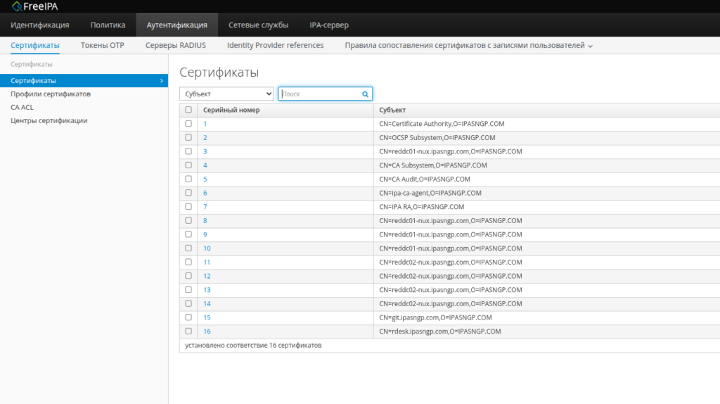 WEB-интерфейс управления сертификатами
