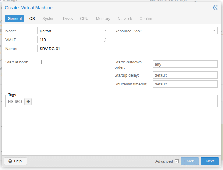 Приступаем к подготовке окружения. Задаем VM ID (или оставляем значение по умолчанию).