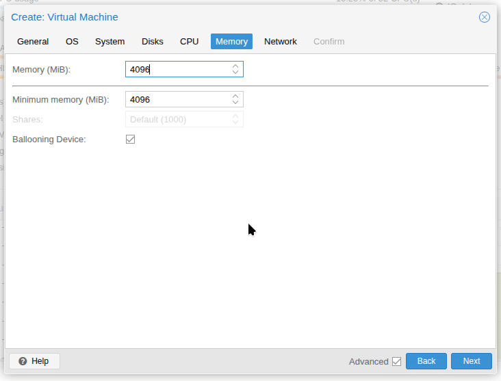 Задаем объем памяти выделяемой виртуальной машине.