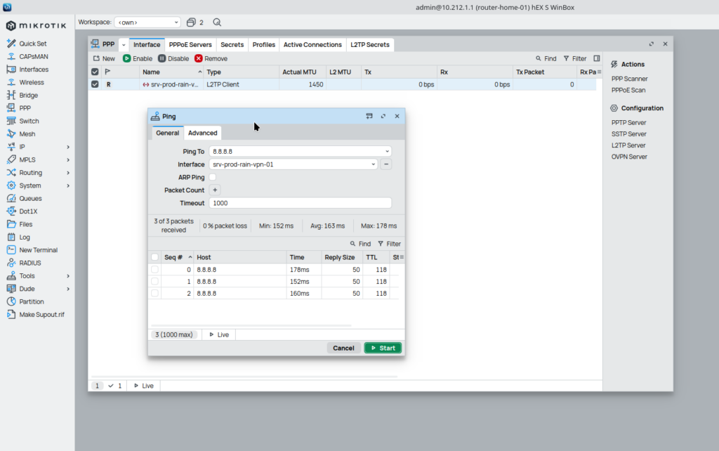Интерфейс для пинга