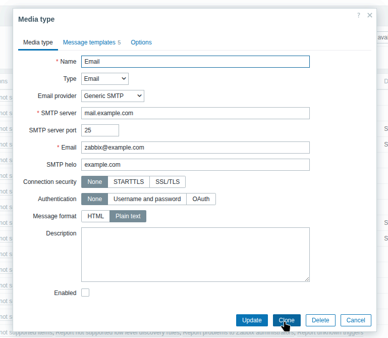 Клонирование шаблона Zabbix