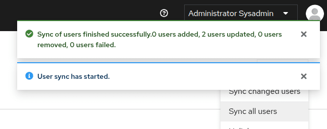 Результаты синхронизации пользователей.
