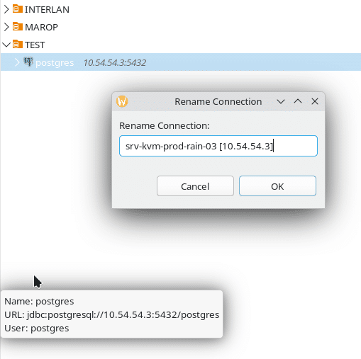 Переименовываем базу данных