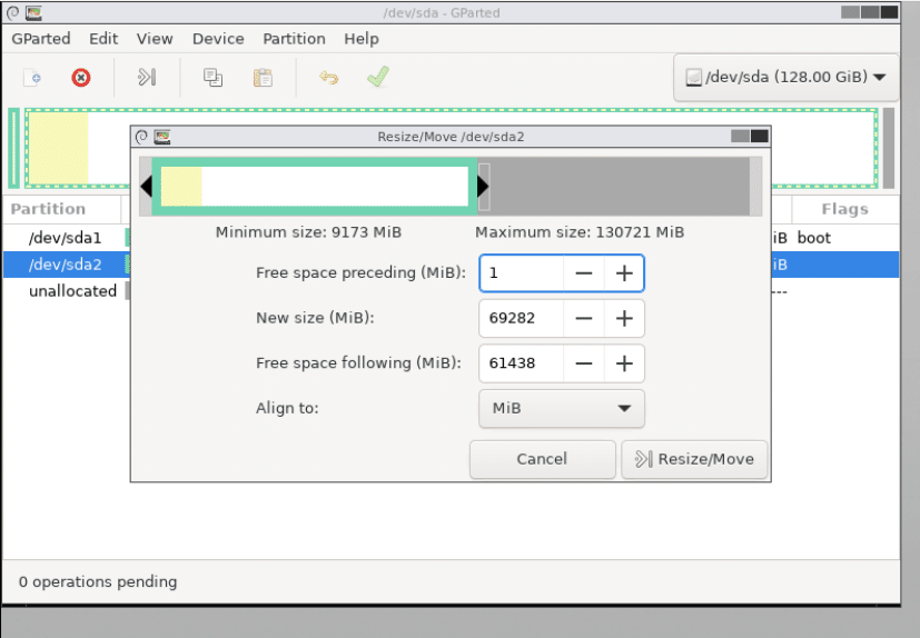 Gparted Resize/Move partition